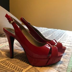 Red sling back Peep toe heels